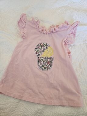 Girls Pink Ruffle Sleeve Tee with Chick Applique